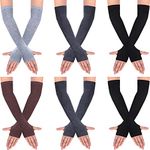 6 Pairs Long Fingerless Gloves for Women Knit Thigh High Striped Arm Warmer Punk Gothic Rock Thumb Hole Stretchy Gloves Gothic Clothes (Assorted Color)