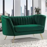 WOOD POINT Crafts Mushy Premium Fabric Sofa Set | 2 Seater Sofa | Pocket Spring Cushion | Padded Cushioned Armrest 2-Person Sofa | Metal Leg with Golden Polish -Beige (Green)