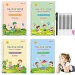 4 Pc Large Reusable Handwriting Practice Book for Kids,Magic Practice Copybook with Auto Disappear Ink Pen,3D Grooved Handwriting Book Practice，Calligraphy Copybook for Preschoolers(10.3x7.3 Inches)