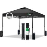 Acepic 10x10 Pop Up Canopy Tent, One Push Canopy Tent, 300D Silver-Coating Top, Multi-Layer Abrasion-Resistant Fabric, Wheel-Bag, 4 Sand Bags, 8 Stakes, Slim Series, Black