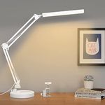 SKYLEO LED Desk Lamp with Clip and Base - Eye Protection Desk Lamps for Study - Swing Arm USB Desk Lamp Office - 3 Light Modes x 10 Brightness Levels - 5V/2A Adapter - White