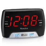 Westclox Basic Large 1.4” red LED Digital FM Clock Radio 2 USB Charging Port with Fast Charge for Bedroom, Home or Office – Model# 80227WM