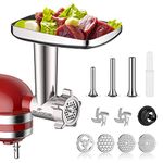 Metal Food Grinder Attachment for KitchenAid Stand Mixers, Kitchen aid Meat Grinder Included 3 Sausage Stuffer Tubes, 4 Grinding Plates, 2 Grinding Blades, Kubbe Meat Processor Accessories