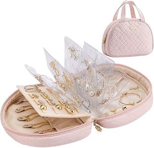 Vlando Jewelry Travel Organizer Case, Jewelry Storage Book Ring Binder with Jewelry Bags Clear Booklet Zipper Pouch Bag for Necklaces, Earrings, Rings, Bracelets, Christmas Gift for Women, Pink