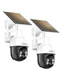AOSU Outdoor Surveillance Camera with Solar Panel, Panoramic PTZ, Automatic Person Tracking, 2K Night Vision, Light and Sound Alarm, 2-Way Audio, Compatible with Alexa/Google Assistant (2-Pack)