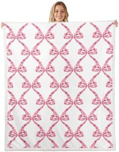 Feelyou Pink Bowknot Sherpa Blanket - Twin 60"x80" Kids Dreamy Princess Throw for Bed & Sofa - Cute Girly Bow Geometric Grids Plush Fuzzy Blanket - Fairy Tale Theme