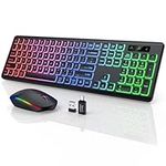 Wireless Keyboard and Mouse Backlit - Rechargeable & Light Up Keys, Auto Sleep Mode, Full-size & Tilt Legs, 2.4GHz Silent Cordless Keyboard Mouse Combo for Mac OS/Windows/PC/Laptop - Black/QWERTY