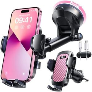 YRU [True Military-Grade 360 Degrees Rotatable Suction] 2025 Ultimate Car Phone Holder Mount 90+LBS Safest Strongest Patent Certs Dashboard Windshield Vent for iPhone 16 15 Pro Max Samsung Light Pink