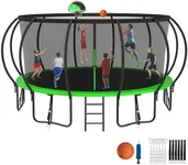 Jump Into Fun 1500LBS 14FT Tranpoline for Adults Kids, No Gap Design Pumpkin Tranpolines, Stakes, Basketball Hoop,Safety Enclosure Net, Ladder-ASTM CPC CPSIA, Classical Green