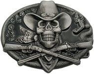 Xwest Western Cowboy Skull Pirate Rifles Belt Buckle Black