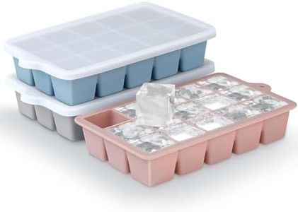 Silicone Ice Cube Trays 3Packs, Easy Release Ice Cube Molds with Lid, Freezer Stackable Ice Maker for Whiskey, Baby Food, BPA Free (Blue+Grey+Pink)