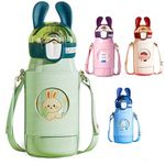 FunBlast Kids Water Bottle, Stainless Steel Water Bottle for Kids, SS316 Hot and Cold Water Bottle 530 ML, Cute Water Bottle with Straw, Leather Cover and Strap - 530 ML (Random Color)