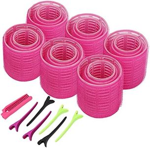 Jumbo Size Self Grip Hair Rollers Set, with Hairdressing Curlers (Jumbo, Large, Small), Folding Pocket Plastic Comb, Duckbill Clips