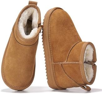 Project Cloud Genuine Leather Girls Boots – Lightweight & Cozy Fur Ankle Boots with Memory Foam – Non Slip Kids Boots for Girls & Boys, Perfect for Fall and Everyday Wear (Julia, CHSTNUT, 3)