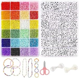 HiLLeo 10800pcs 3mm Glass Seed Beads and 1200pcs Letter Beads for Bracelet Making Kit Friendship Bracelet Kit Jewelry Making Kit, DIY Arts and Crafts Birthday Gifts for Girls