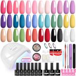 Gel Nail Polish Set with Lamp Starter Kit, Phoenixy 38Pcs U V Gel Nail Polish Set with Glossy Matte Top Coat 18 All Season Colors Christmas Gel Nail Kit Gifts for Women