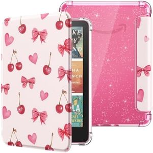 MoKo Case for 7" Kindle Paperwhite 12th Generation 2025/2026 & Kindle Colorsoft 2024/2025,Glitter Clear Kindle Case, Flexible Clear Soft TPU Back Cover Light Shell with Auto Wake/Sleep, Cherry Bow