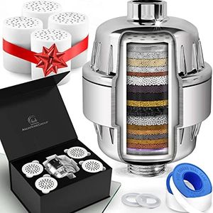 Aquahomegroup Shower Head Water Filter - 20 Stage - 5 Replacement Cartridges - Hard Water Softener - Chlorine & Fluoride Remover - Vitamin C & E - Soft Water Filtered - Purifying Softening Aqua