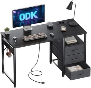 ODK Scrivania con 3 Cassetti, Scrivania per Ufficio con 2 Prese di Corrente e Prese USB, Scrivanie PC Reversibili Scrittoio Scrivania per Computer Domestico, bureau (Nero, 120x48x75,5 cm)
