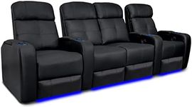 Valencia Verona Home Theater Seating | Premium Top Grain Italian 9000 Leather, Power Recliner, LED Lighting (Row of 4 Loveseat Center, Black)