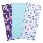 Mermaids 3 Pack Jersey Burp Cloth Set-Mermaid, Leaf, Watercolor Floral Prints, Purples, Turquoise, Teal, Pinks, Grays, Cotton Jersey, 20 in x 9 in Each