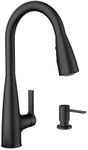 Moen Haelyn Matte Black Single-Handle Pull-Down Sprayer Kitchen Faucet Featuring Power Boost for a Faster Clean, Soap Dispenser Included, 87627BL