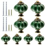 suiwotin 8pcs Ceramic Pumpkin Knobs, Dark Green Ceramic Cabinet Knobs Vintage Dresser Knobs, Retro Knobs Decorative Drawer Knobs Pulls for Vanity, Closet, Cupboard, Furniture