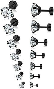 Tornito 7 Pairs 20G Stainless Steel Stud Earrings Round Cubic Zirconia Barbell Earring Set For Men Women 2MM-8MM Rose Gold Tone, Rose Gold Stainless Steel Cubic Zirconia, Cubic Zirconia