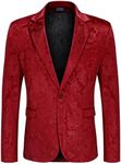 COOFANDY Men Velvet Blazer Jacket Red Velvet Tuxedo Jackets Christmas Dinner Blazers (Red Floral XXL)