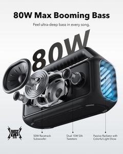 Soundcore Anker Boom 2 Bluetooth Speaker – 80W Outdoor, IPX7, 24H Playtime, BassUp, RGB