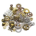 Mila-Amaz 80 Pcs Assorted Antique Steampunk Gears Metal Skeleton Pendant Charms Cogs for Jewelry Making Accessory - Bronze, Silver