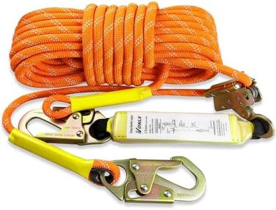 VONLX Fall Protection Safety Rope 50FT Heavy Duty Vertical Roofing Rope with Alloy Steel Grab Snap Hooks Shock Absorber Fall Protection Tree Climbing Line Kit Tree Stand Safety Rope Line Kit