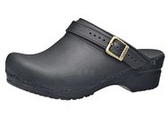 Sanita | Morse Mule Clog | Original Handmade Flexible Leather Clog for Women | Anatomical Shaped Footbed with Soft Foam | Heel Strap | Black | 5 UK