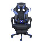 PULUOMIS Video Gaming Chair Massage for Adults with Footrest Computer Desk Chair PU Leather 150° Reclining High Back Support Office chair for Home with Headrest Lumbar (Blue)