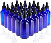 Juvale 30pcs Set, 24 Count 4oz 120ml Blue Glass Dropper Bottles and 6 Funnels for Essential Oils and Perfumes