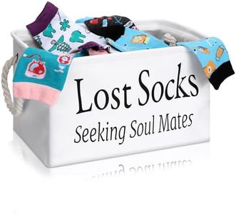 Dingion Lost Socks Basket for Laundry Room Lost Socks Sign Farmhouse Laundry Room Decor and Accessories Lost Socks Bin for Laundry Room Polyester Fabric White, 13.78 x 9.45 x 7.87 Inch