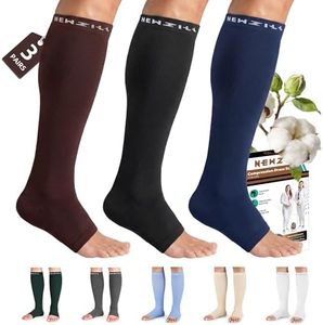 NEWZILL Compression Socks for Women & Men Circulation 20-30 mmHg, Graduated Open Toe, Cotton Compression Socks for Nurses XXL Black/Navy/Brown 3Pairs