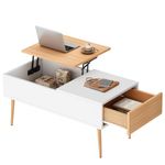 soges 39.4inch Lift Top Coffee Table with Hidden Storage Compartment, Lift Tabletop Coffee Tables with Drawer, Sofa Side Table for Living Room,Office, Teak&White, 10FJGSGSCF518-CA