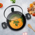 SOLARA 24cm,2.4L Non Stick Kadai, Induction Kadai, Granite Stone Kadhai with Glass Lid, Deep Frying Pan, Kadai with Lid for Cooking, Biryani Pot, PFOA Free, Dishwasher Safe - Black