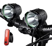 Night Eyes- 1200 Lumens Mountain Bike Headlight Bike LED Light -Rechargeable 8.4V 8800mA ABS Waterproof Battey-Free Aluminum BikeTaillight Bonus -NO Tool Required (2PACK) (2 Pack Black)