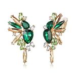 EVER FAITH Art Deco Crystal Statement Earrings, Vintage Marquise Teardrop Cluster Colorful Dangle Clip on Earrings for Woman Green w/Champagne Gold-Tone