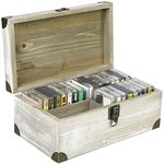 MyGift Shabby Whitewashed Brown Wood Retro Audio Cassette Tape Storage Box with Vintage Brass Metal Bracket Accents
