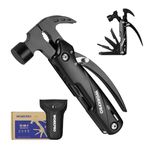 WORKPRO 12 in 1 Multi-Tool Hammer with Carry Bag-Pure Black, Multi Tool with Pliers, Nail Remover,Saw, Bottle Opener, Screwdriver, Multi Tool for Hiking, Fishing, Outdoors, Camping