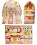 Infantbond Combo Of Baby Cotton Nest | Bed With Net | Carry Bag | 4 Pcs Bedding Set(0-6 Months) (Orange Fox, Single Size)