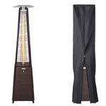 BU-KO Outdoor Patio Gas Heater, Garden, Camp, BBQ Parties, Brown Rattan Pyramid Style 13kw Propane Heater, Portable Wheels| LPG Warm Heating Fire & Water Proof Cover Included