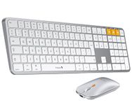 ProtoArc KM100-A Wireless Keyboard and Mouse Set for Mac, Backlit Bluetooth Keyboard Mouse Comb, Rechargeable Ultra Slim Keyboard for MacBook Pro, Macbook Air, iMac, iPad, iPhone, White Silver