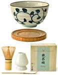 APEX S.K. Premium Japanese Ceremonial Matcha Green Tea Chawan Bowl Full Kit Matcha Whisk Set with Accessories and Tools Bamboo Chasen Matcha Whisk Scoop and Holder (Vines)