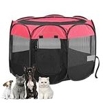 Foldable Portable Pet Playpen, Soft Pop up Pet Playpens for Puppy Dog Kitten Cat, Lightweight Fabric Playpen with Breathable Mesh, Pet Cage for Indoor and Outdoor Use (29 x 29 x 17 in, Red)