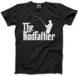 HotScamp The Rodfather Mens T Shirt - Fishing Clothing for Men - Fishing Gear - Funny Dad Tshirt - Black, XXL