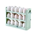 HomeCloud 30 Grid Egg Holder for Refrigerator 3-Layer Flip Egg Storage Container for Refrigerator Door Plastic Reusable Versatile Large Capacity Egg Organizer for Refrigerator (Green)